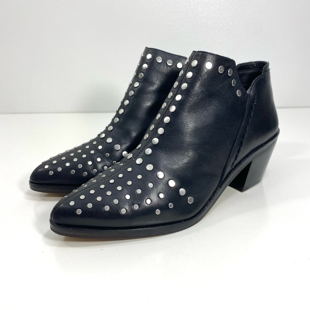 1. State Loka Black Leather Silver Studded Moto Biker Rock Western Ankle Boots 6 - Picture 12 of 12